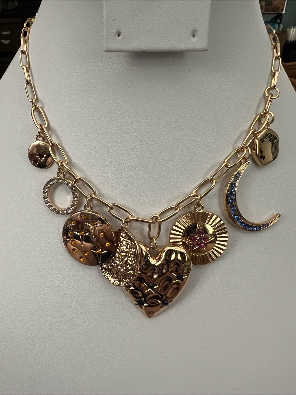 Paparazzi Gold-Tone Charm Pendant Necklace with Heart and Crescent